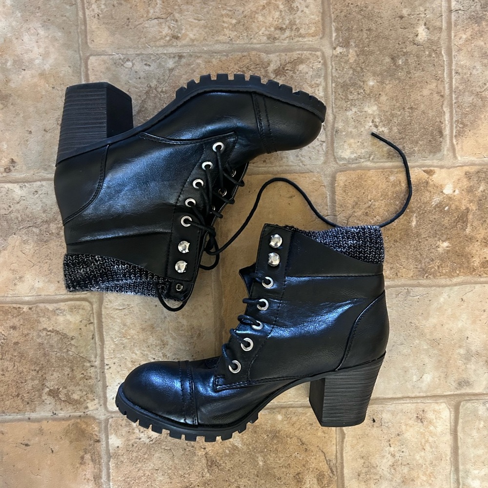 Black Ankle Boots with Knit Cuff